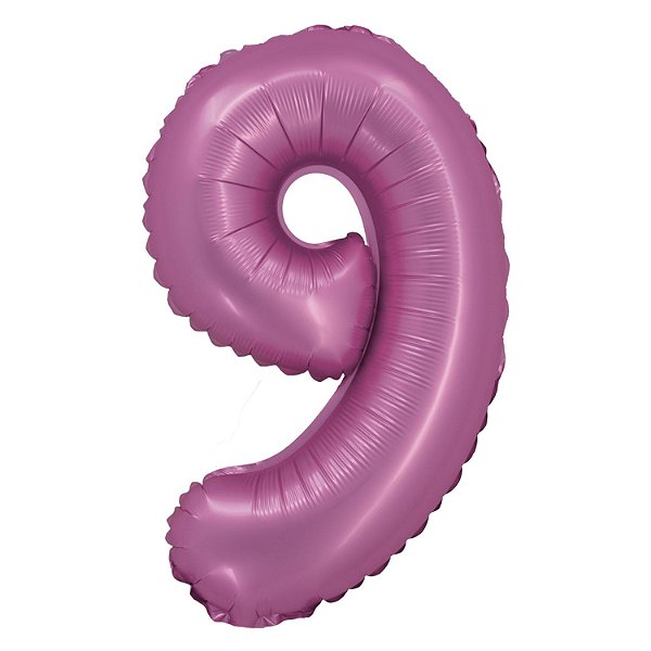 Balão Cromado com Canudo 16" Rosa Número 9 - Silver Plastic - 1 Un