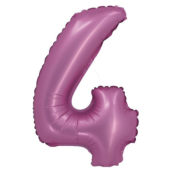 Balão Cromado com Canudo 16" Rosa Número 4 - Silver Plastic - 1 Un
