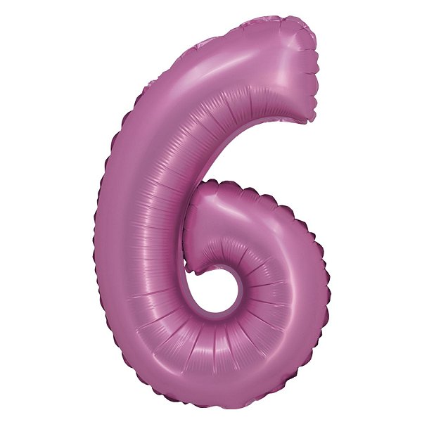 Balão Cromado com Canudo 16" Rosa Número 6 - Silver Plastic - 1 Un