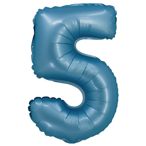 Balão Cromado com Canudo 16" Azul Número 5 - Silver Plastic - 1 Un