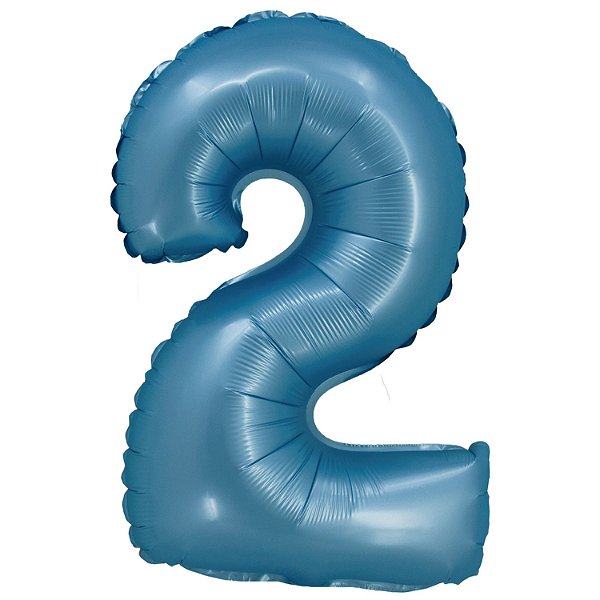 Balão Cromado Com Canudo 16" Azul Número 2 - Silver Plastic - 1 Unidade