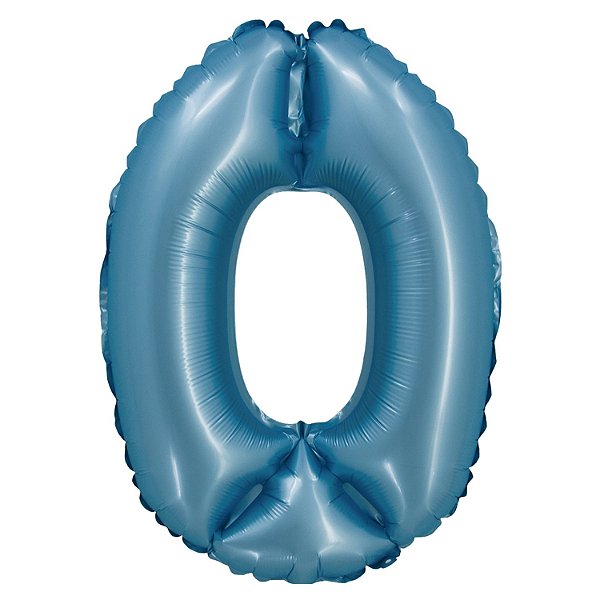 Balão Cromado Com Canudo 16" Azul Número 0 - Silver Plastic - 1 Unidade