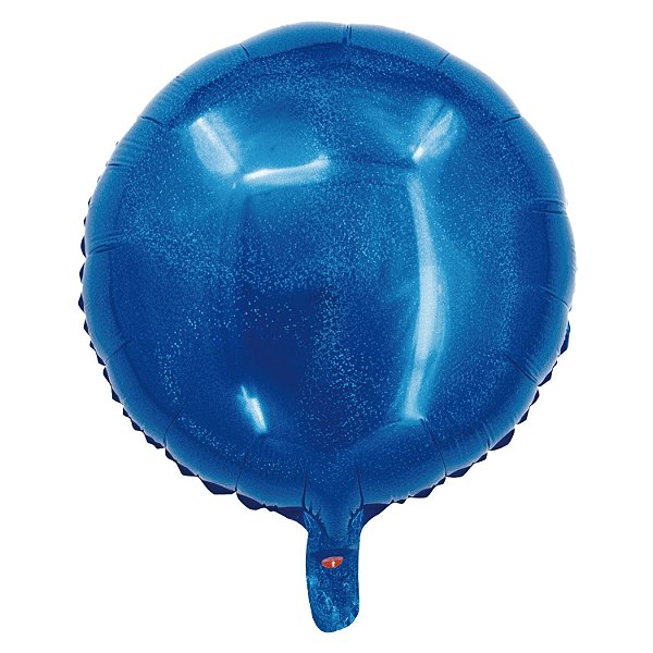 Balão Holográfico Redondo Com Canudo Azul 18" - Silver Plastic - 1 Unidade