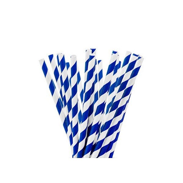 Canudo de Papel Listrado 19,5cm Azul - 12 Un