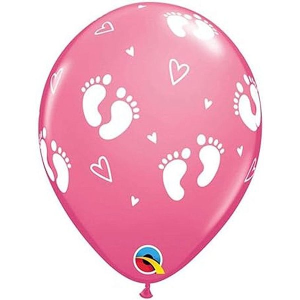 Balão Qualatex 11" - Qx Party Balloon Estampado - Pegadas De Bebê E Cor - 6 un