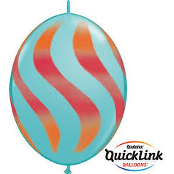 Balão Qualatex 12" - Q-Link Azul Carbono - Listras Onduladas - 50 un
