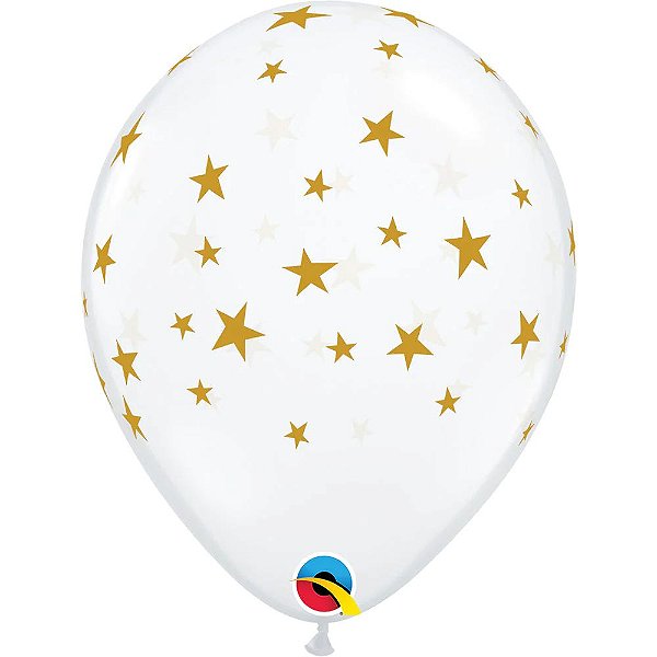 Balão Qualatex 11" Redondo Transparente Estrelas Contemporâneas - 50 Un