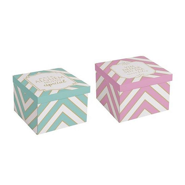 Caixa Surpresa Para 9 Brigadeiros Chevron Composê 13,7x13,7x10cm - 10 Un