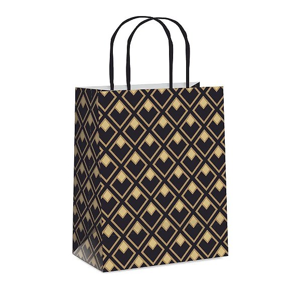 Sacola de Papel Jour Preto Ouro M 26x19,5x9,5cm - 10 Un