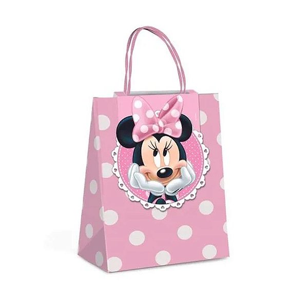 Sacola de Papel com Fechamento Minnie Dots P 21,5x15x8cm - 10 Un