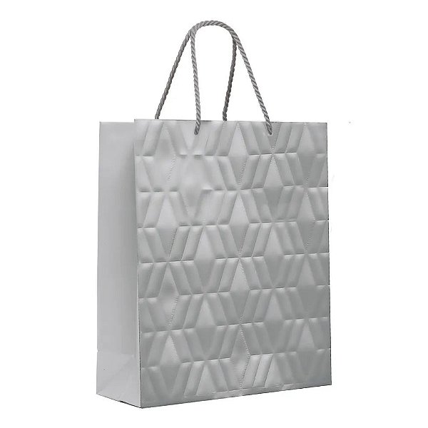 Sacola Premium com Relevo Prata Fosco M 26x31x10cm - 10 Un