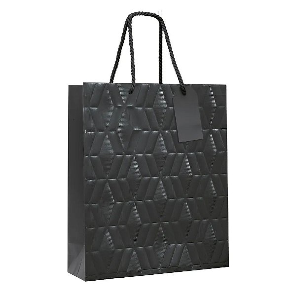 Sacola Premium com Relevo Preto M 26x31x10cm - 10 Un
