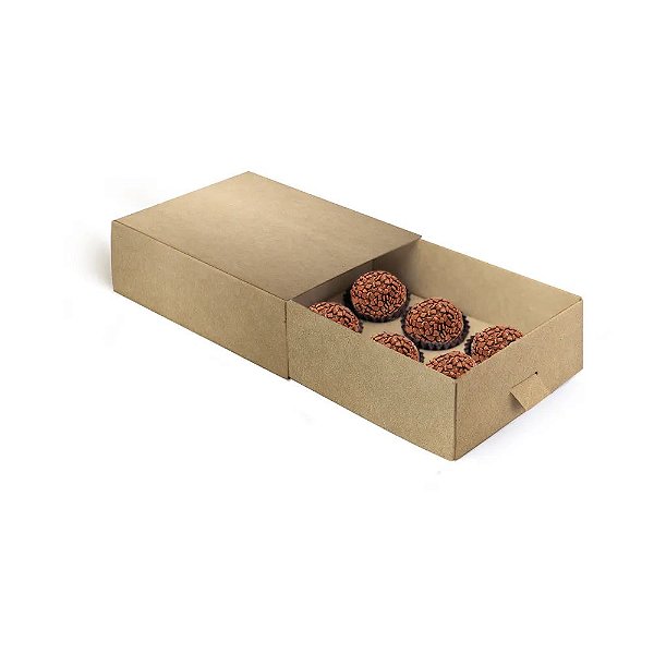 Caixa Luva com Puxador Para 6 Docinhos Pardo 13x9x4,5cm - 50 Un