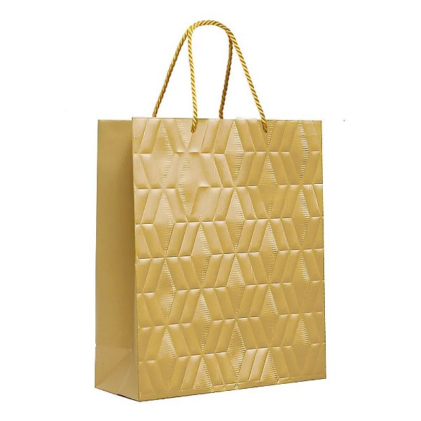 Sacola Premium Lisa Ouro com Relevo G 34x38x15cm - 10 Un