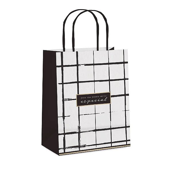 Sacola de Papel Grid Preto M 26x19,5x9,5cm - 10 Un