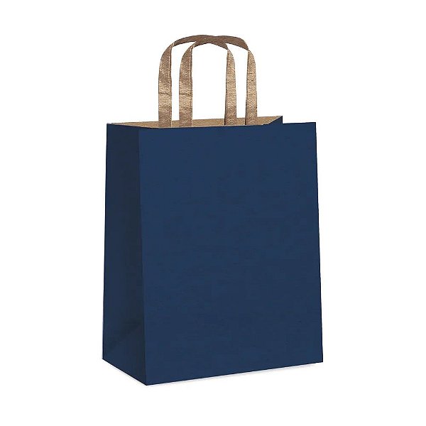 Sacola de Papel com Alça Chata Azul Kraft P 21,5x15x8cm - 10 Un