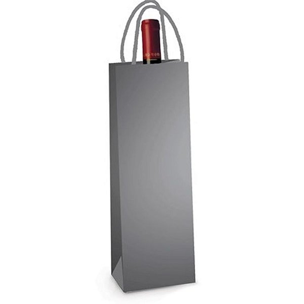 Sacola de Papel Laminado Metal Prata Fosco Garrafa 35x13x8cm - 10 Un