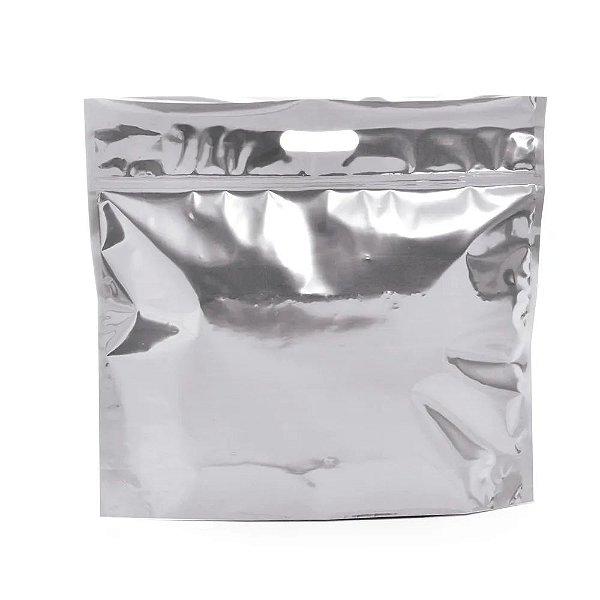 Sacola Laminada Metalizada com Zíper 46x43+5cm Sanfonado Prata - 10 Un