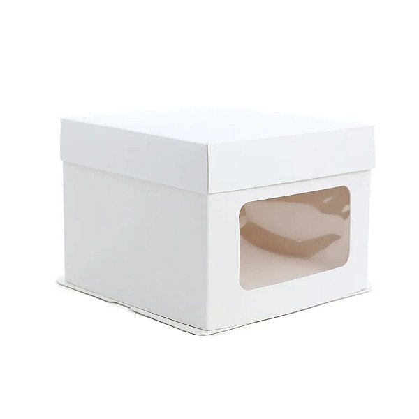 Caixa Para Bolo com Janela Branco 21,5x21,5x31cm - 1 Un