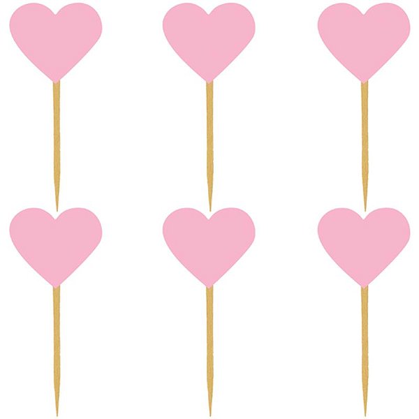 Palito para Doces Corações Rosa P - 6 un
