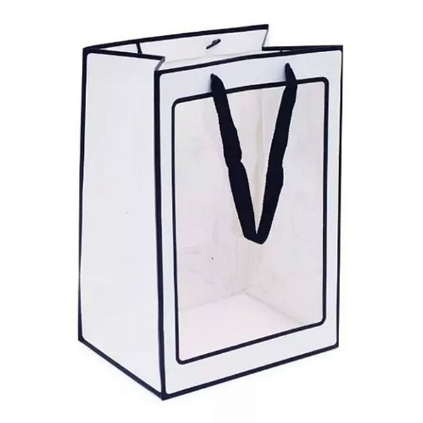 Sacola Retangular com Visor Liso P 30x20x16cm Branco - 10 Un
