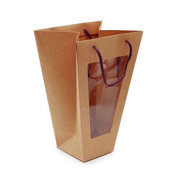 Sacola com Visor Liso P 26x20x10cm Kraft - 10 Un