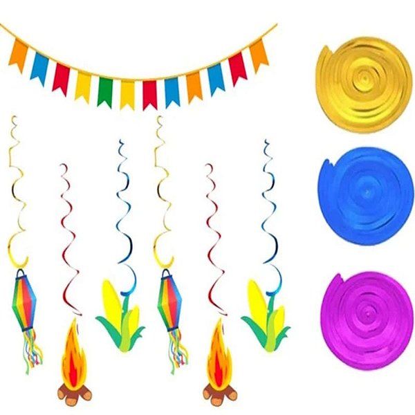 Enfeite Espiral Junino Kit com 06 Peças - 90cm