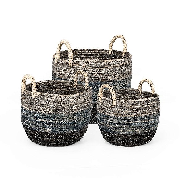 Cesta Abaulada Tricolor Mandala - Kit com 3 Un
