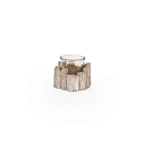 Vaso Vidro com Lascas de Madeira Rústico P 15x15x12cm - 1 Un