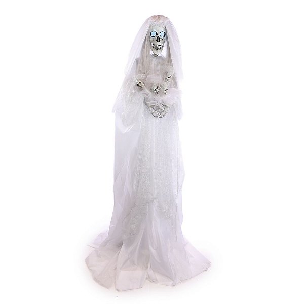 Caveira Esqueleto Noiva Velma Irina Com Som e Luz 1,90 Metros - 1 Un