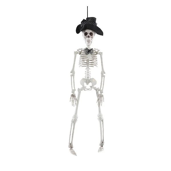 Esqueleto com Chapéu e Gravata Borboleta Para Pendurar 40cm - 1 Un