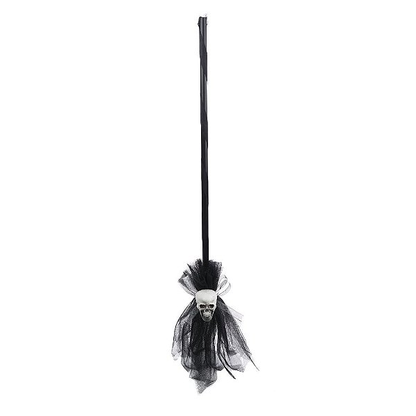 Vassoura da Bruxa Decorativa com Caveira 87cm - 1 Un