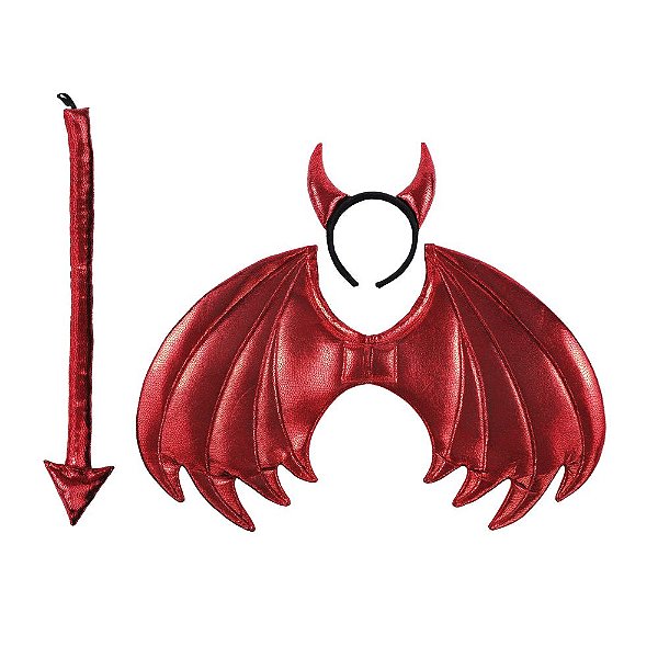 Kit Fantasia Halloween - Tiara com Cauda e Asa Vermelha