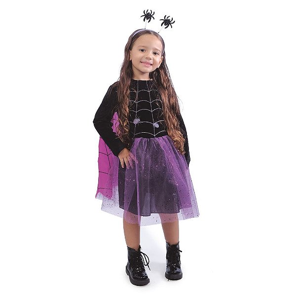 Fantasia Halloween Infantil - Viúva Negra Preto e Roxo 3 a 6 Anos - 1 Un