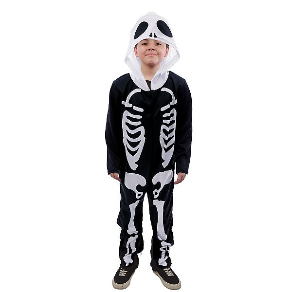 Fantasia Halloween Infantil - Macacão Esqueleto 9 a 12 Anos - 1 Un