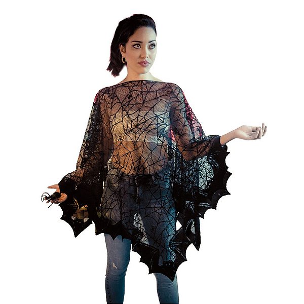 Fantasia Halloween Adulto - Poncho Teia - 1 Un