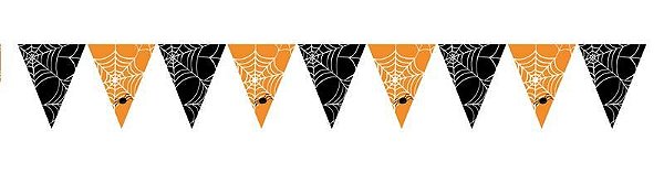 Bandeirinha Halloween Teia com Aranha Colorida 2,50 Metros - 1 Un