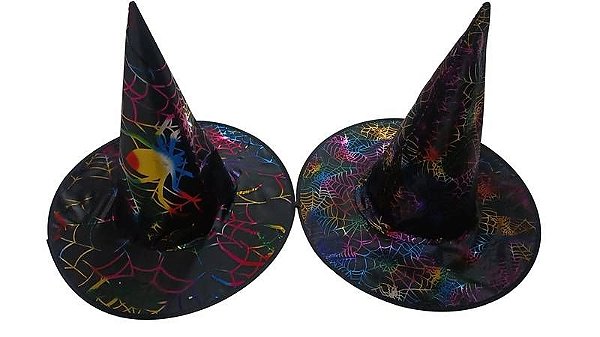 Chapéu de Bruxa com Teias Estampado Halloween Sortido - 1 Un
