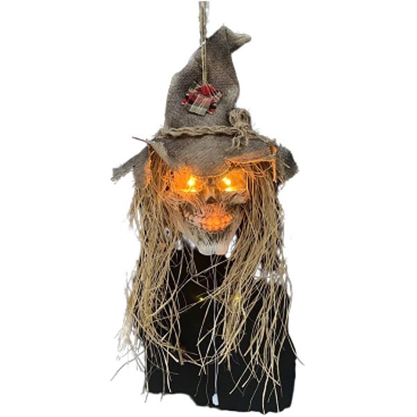 Enfeite Halloween Caveira Olhos de Fogo Com Som e Luz 50cm - 1 Un