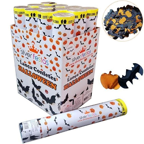 Lança Confetes Halloween Metalizado Abóbora e Morcegos - 1 Un