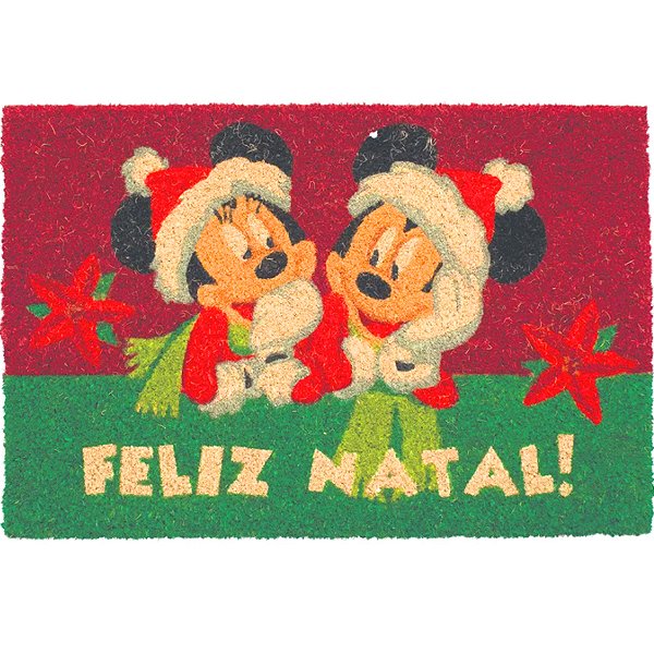 Capacho de Fibra Mickey e Minnie Feliz Natal 60x40cm - 1 Un
