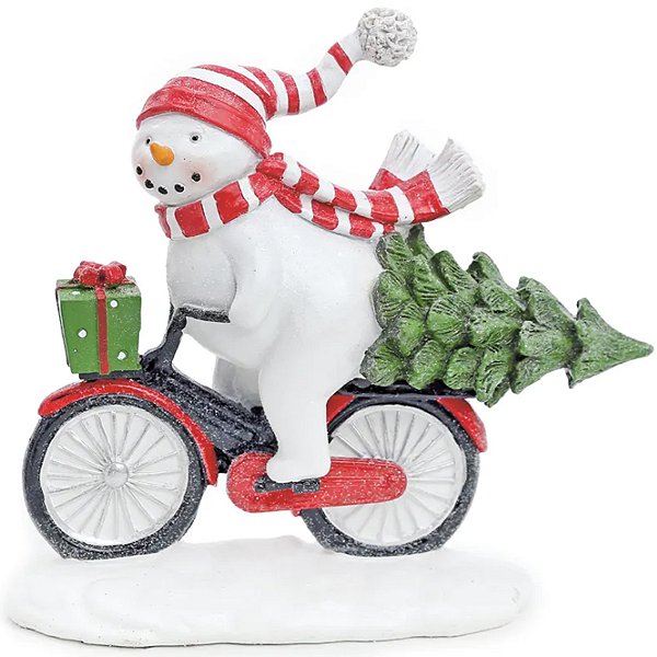 Decoração em Resina Boneco de Neve na Bicicleta 18cm - 1 Un