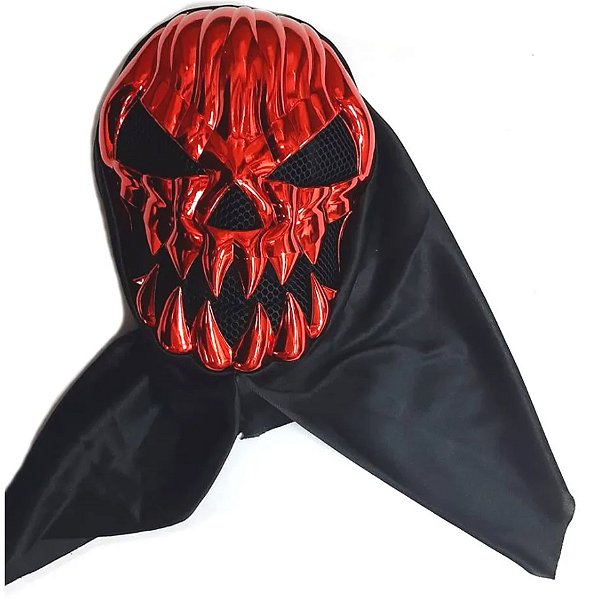 Máscara Metalizada Caveira Abóbora Halloween com Capuz - 1 Un