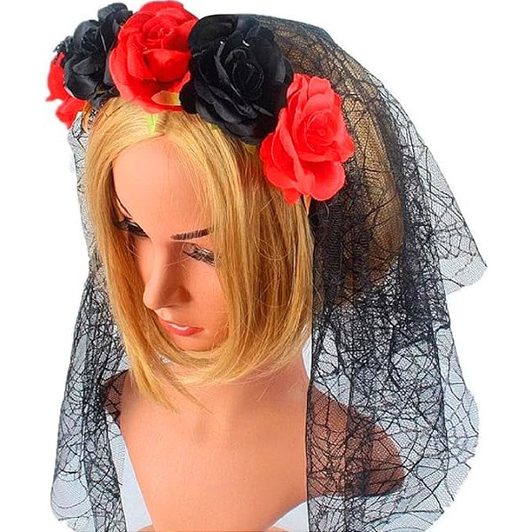 Tiara Bruxa com Véu de Noiva Halloween - 1 Un