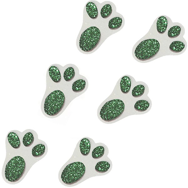 Aplique em E.V.A. com Glitter Patas de Coelho 5cm Verde - 10 Un