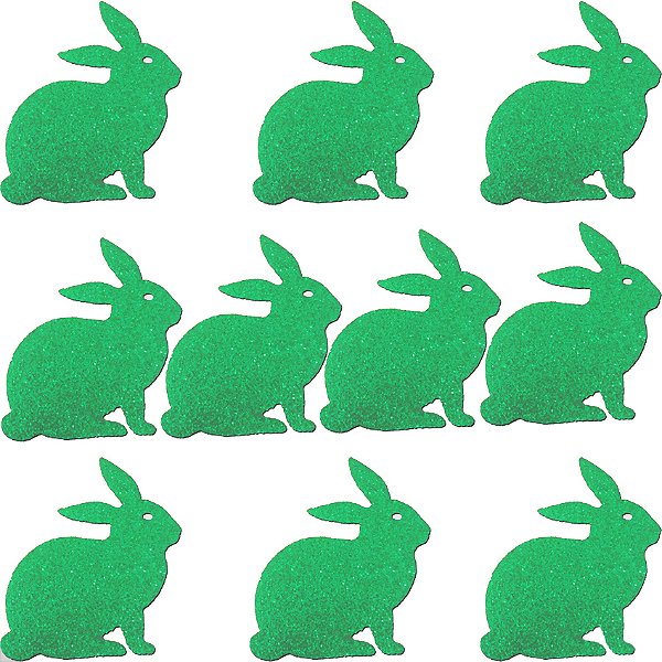 Aplique em E.V.A. com Glitter Coelho da Páscoa 5cm Verde - 10 Un