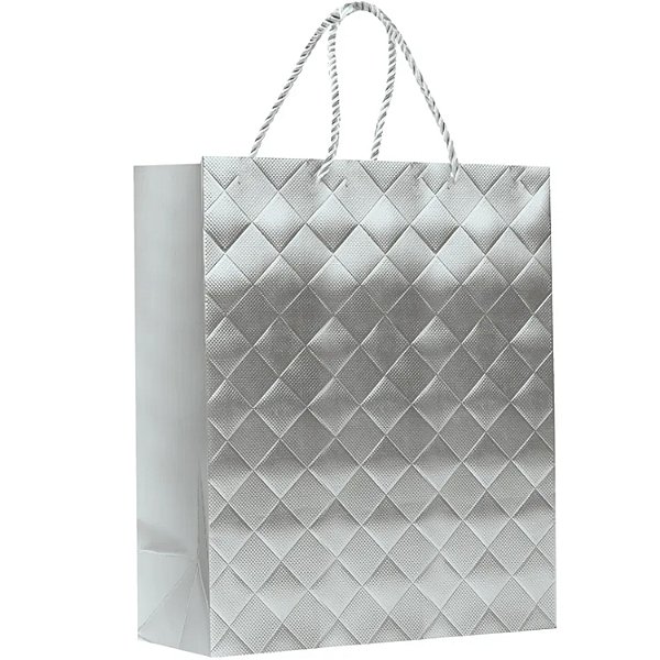 Sacola Premium Especial Diamond Prata G 41,5x30x12cm - 10 Un