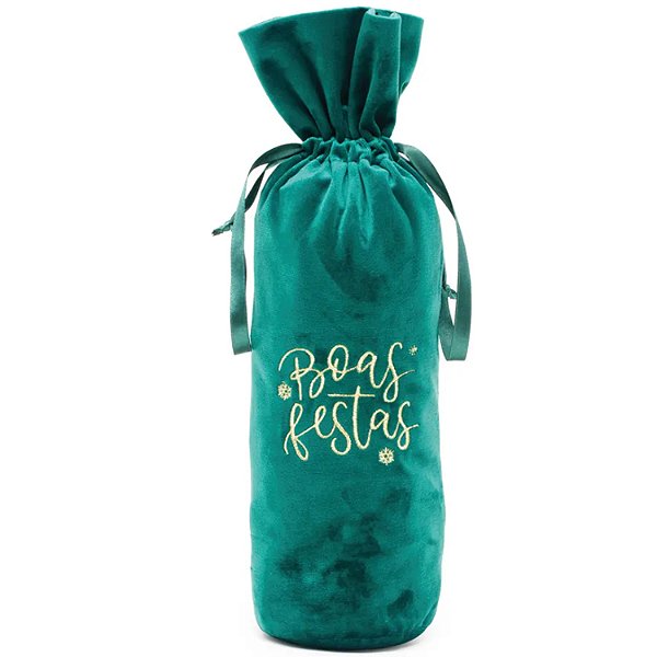 Saco Decorativo Para Garrafa Boas Festas 35cm Verde Bandeira - 12 Un
