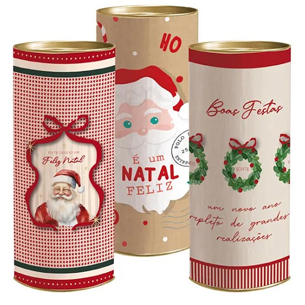 Lata Para Presente Rígida Sortido de Natal G 10x27cm - 6 Un