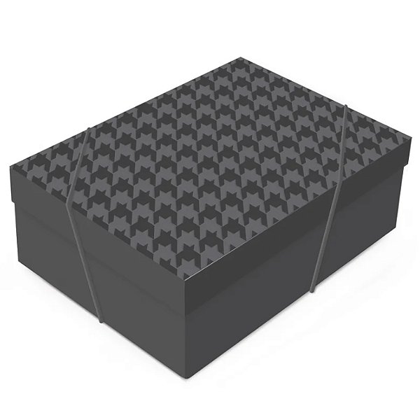 Kit Caixa Retangular com Tampa Relevo Tweed Preto M 35x25x11 - 10 Un